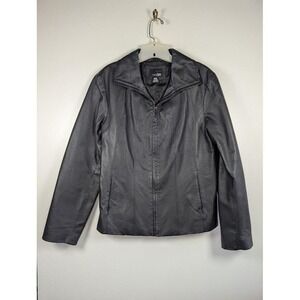 Leather Moto Jacket Women's Size Large Biker Witchy Y2K Goth Whimsigoth Vintage‎
